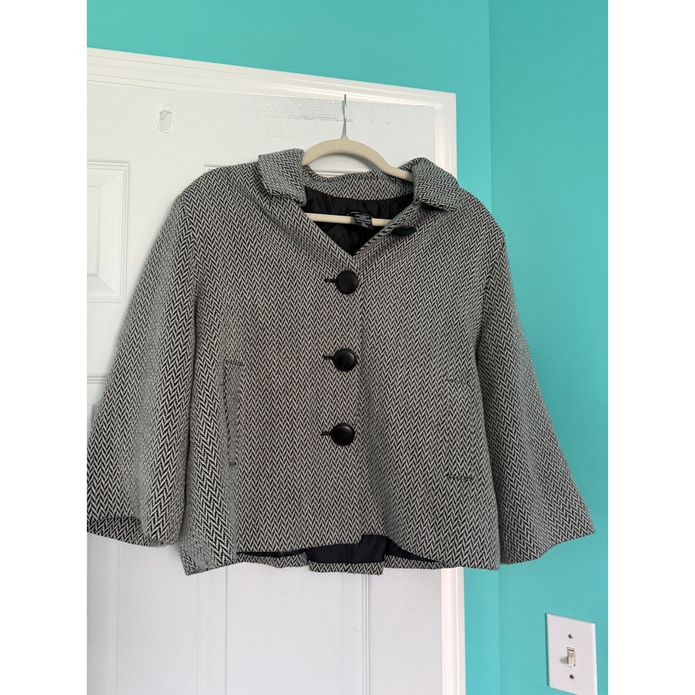 New York & Company Black White Chevron Herringbone Cropped Jacket XL Bell Sleeve